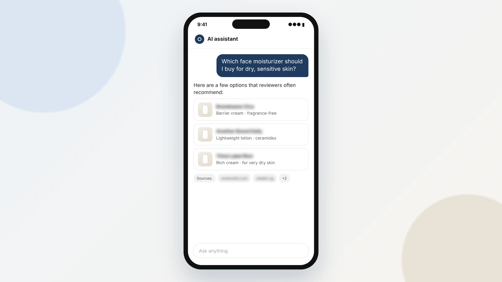 A shopper asking an AI assistant which face moisturizer to buy